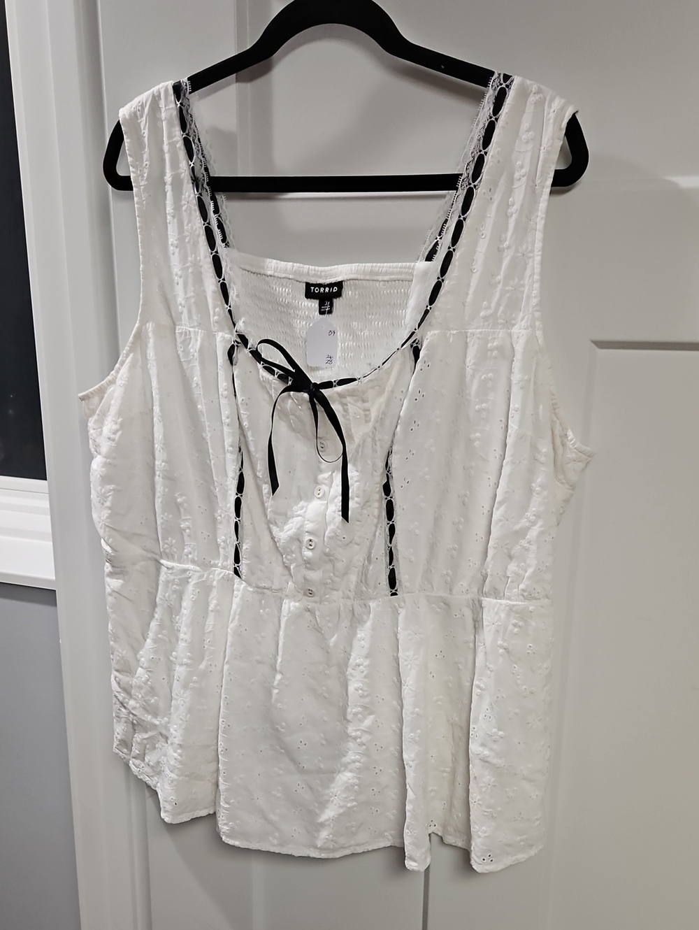 torrid White Eyelet Tank with Black Ribbon Trim